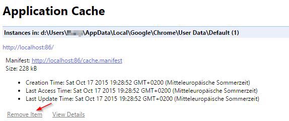 Application cache leeren im Google Chrome